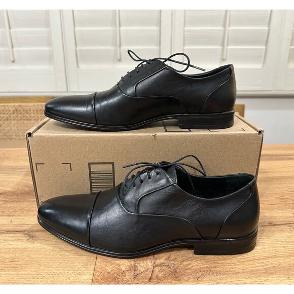 Massimo Matteo Oxford Cap Toe Ball Classic Dress Shoe Black Leather Size 8 NWOB main image 7